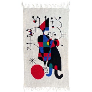 Vintage Huge 5 Ft Mid Century Modern Joan Miro Cubist Wool Fiber Art Wall Hanging For Sale