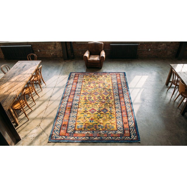 Yellow 1870s Yellow Geometric Antique Caucasian Chi-Chi Rug 3'8" X 7'8" Knotted Pile Wool Carpet For Sale - Image 8 of 9