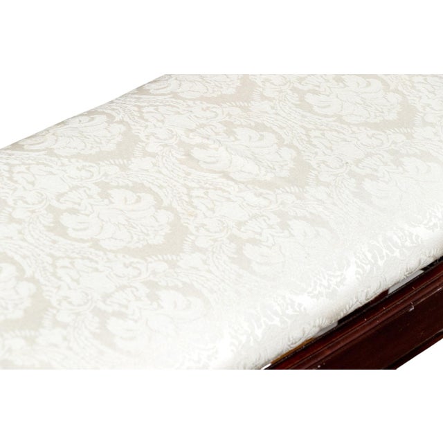 Cream Vintage Baker Cliveden Place Mahogany Chippendale Style Fretwork Bench With Cream Damask Upholstery For Sale - Image 8 of 9