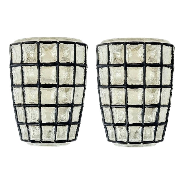 1960s Pair of Mid-Century Modern Glass Wall Lights/Sconces From Limburg, Germany For Sale