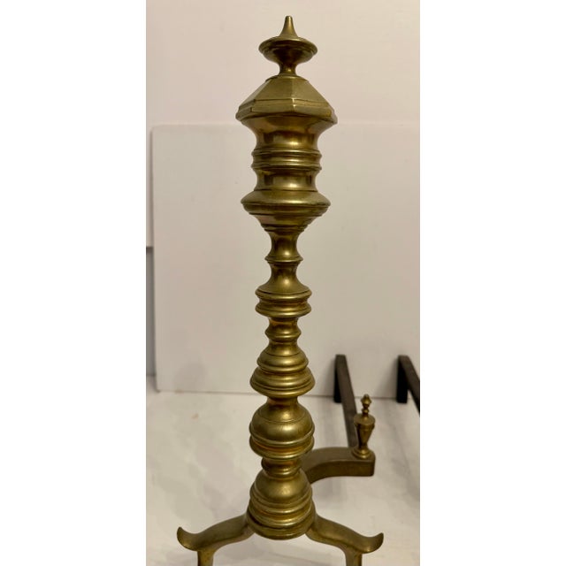 Brass Pair Federal Beehive Ball Claw Brass Andirons For Sale - Image 8 of 10