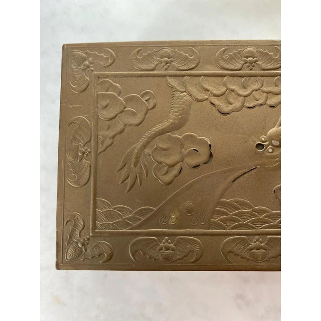 Art Deco Chinese Dragon Bat Brass Repouseé Box For Sale - Image 4 of 10
