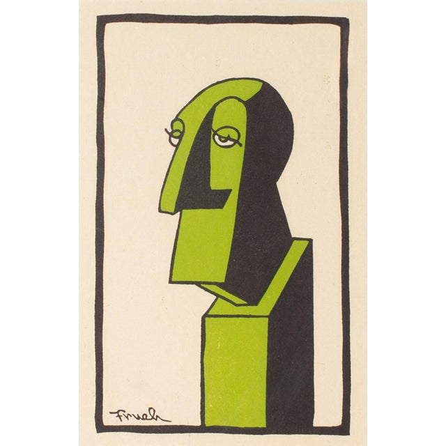 A 1922 linocut portrait titled John Drew by American artist Al Freuh (1880-1968). This piece is from a portfolio of prints...