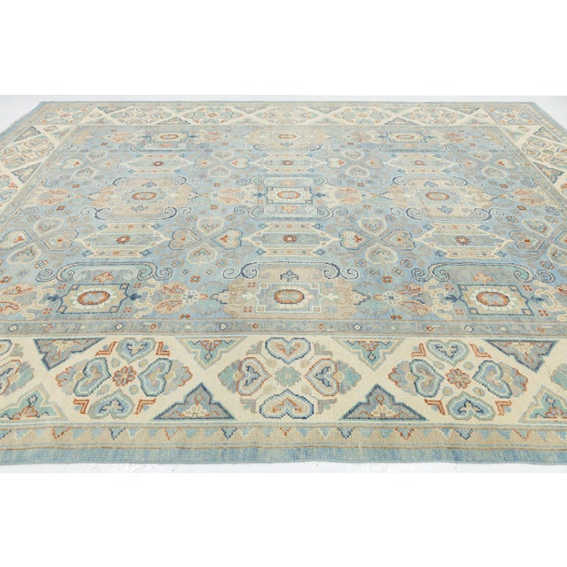 Contemporary Hand-Knotted Wool Oushak Style Area Rug in Sky Blue and Ivory For Sale - Image 4 of 12