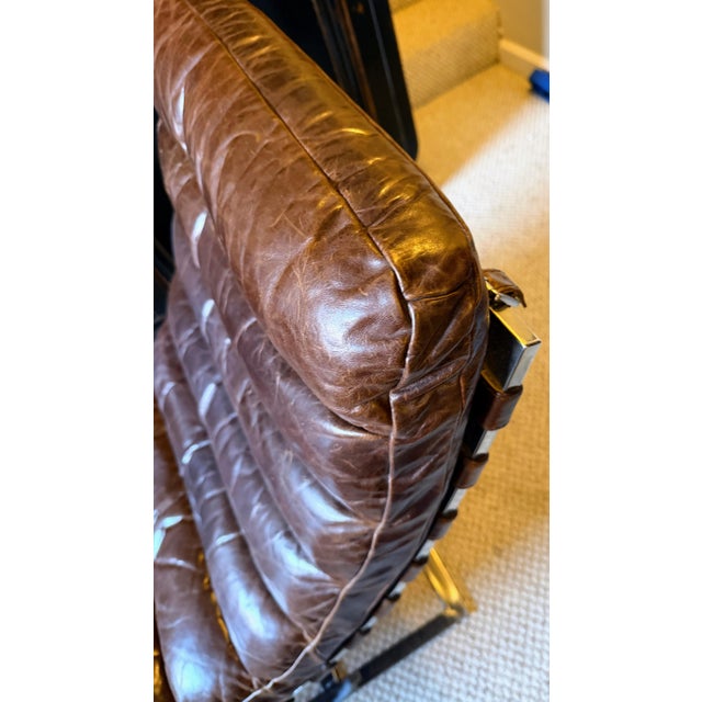 Restoration Hardware Leather Oviedo Chaise Lounge Chair in Vintage Cigar Leather With Chrome Base For Sale - Image 11 of 17