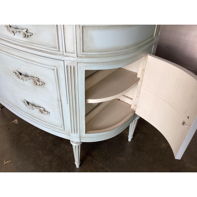 Stunning Louis XVI-style Blue Demi-Lune Painted Dresser For Sale - Image 4 of 9