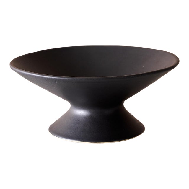 Medium Handcrafted Ceramic Pedestal Bowl by NPage Studio X Lostine in Coal Black For Sale