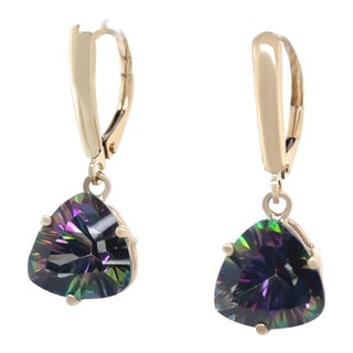 14ct Yellow Gold Mystic Topaz Drop Earrings 4.45ct 4.02g, A Pair For Sale