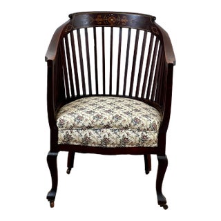 Early 1900s Antique Edwardian Lath Back Chair With Satinwood and Mother of Pearl Inlay For Sale