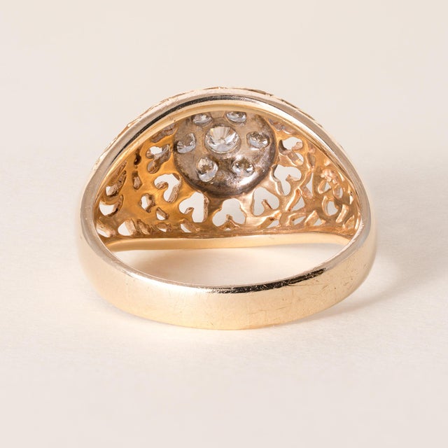 Vintage 14k 2 Tone Gold 0.50 Carats Diamond Cocktail Dome Ring, Size 10 For Sale In Los Angeles - Image 6 of 6
