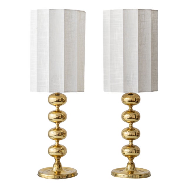 Mid-Century Modern Swedish Brass Bobbin Table Lamps from Aneta, 1960, Set of 2 For Sale
