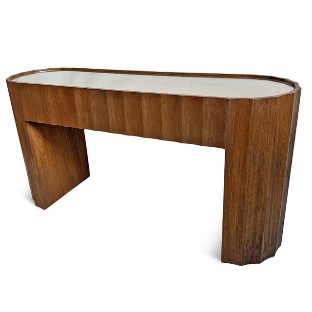 Mid-Century Modern Scalloped Oval Wood Console Table For Sale - Image 3 of 15