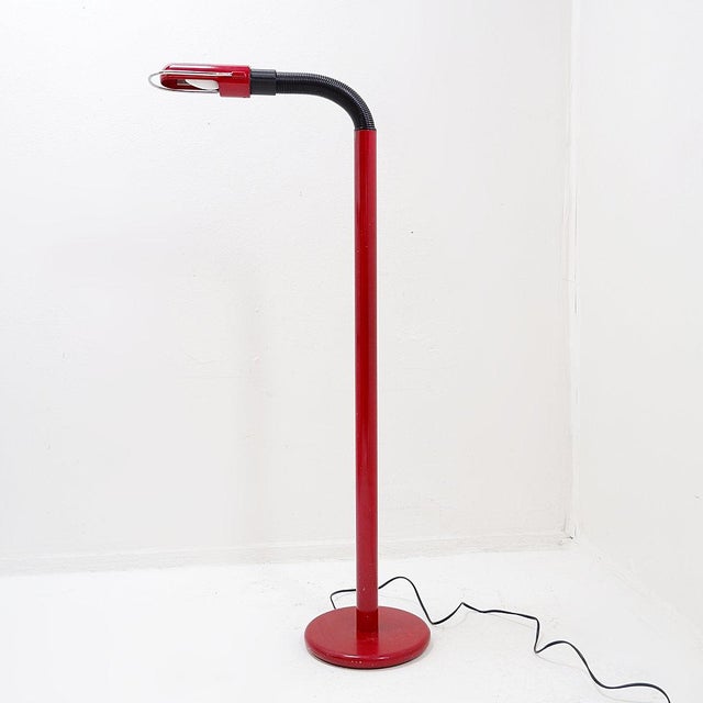 Metal Space Age Floor Lamp with Dark Red Shade, 1970s For Sale - Image 7 of 16