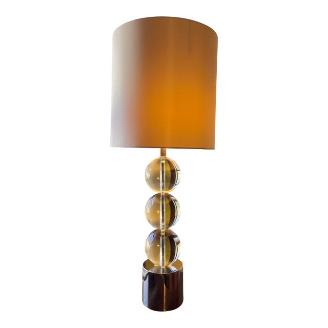 Modern Clear Orb Table Lamp With Chrome Base & Drum Shade For Sale