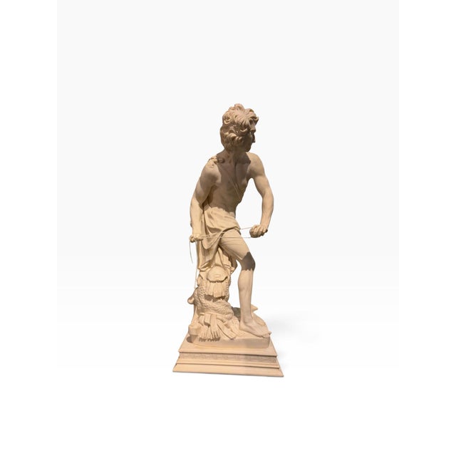 Mid-Century Italian Alabaster Replica of Bernini’s David Sculpture by A. Santini For Sale - Image 4 of 10