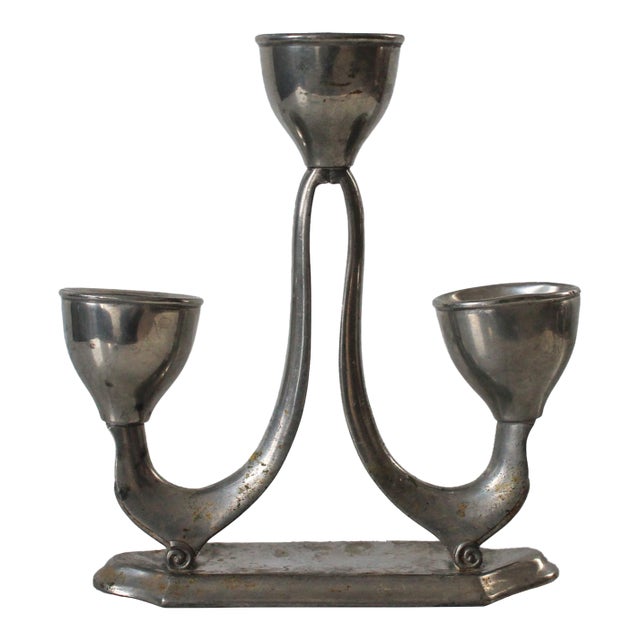 Vintage Silver Craft Modernist Style Pewter Candelabra For Sale