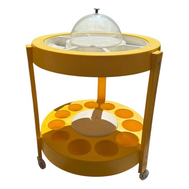 Mid-Century Modern Vintage 1960s Tiara Casa Space Age Yellow & White Bar Cart / Serving Trolley, Attributed For Sale - Image 3 of 9