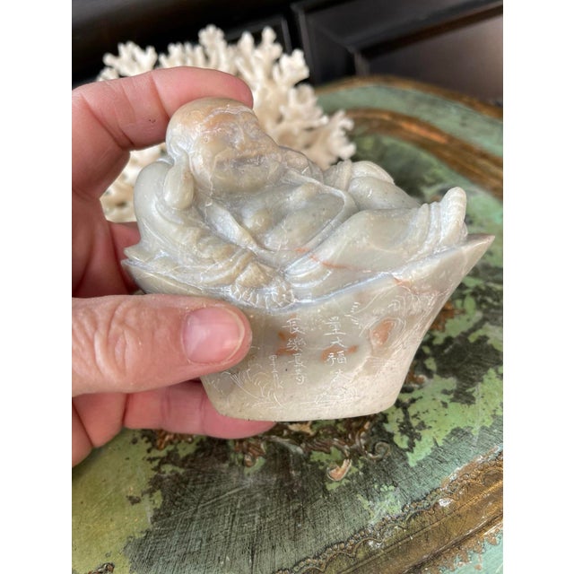Carved Reclining Buddha Soapstone For Sale - Image 4 of 9