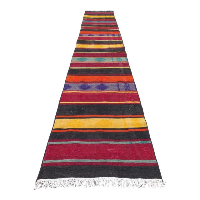 1960's Vintage Handmade Kilim Runner - 24" X 134" For Sale