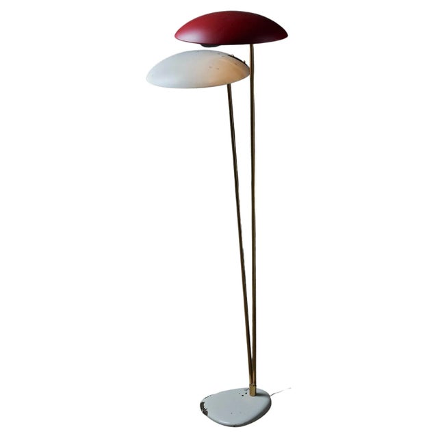 Duo Brass Stem with Coloured Shades Floor Lamp, 1950s For Sale - Image 12 of 12