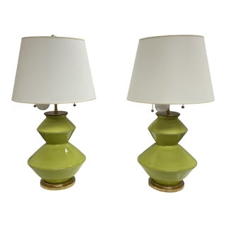Christopher Spitzmiller Inc. Chartreuse Wide Zig Zag Table Lamps- a Pair For Sale