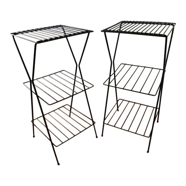 Mid-Century Modern Metal 3-Tiered Plant Stands, Pair (2) For Sale