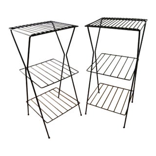 Mid-Century Modern Metal Three-Tiered Plant Stands, Pair (2) For Sale