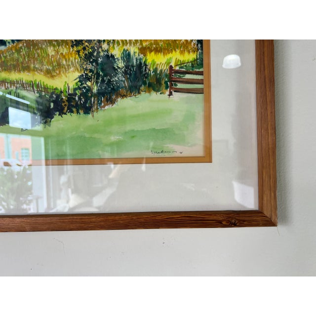 70's Vintage Wieden Landscape - Farm Land Watercolor Painting, Framed For Sale - Image 9 of 13