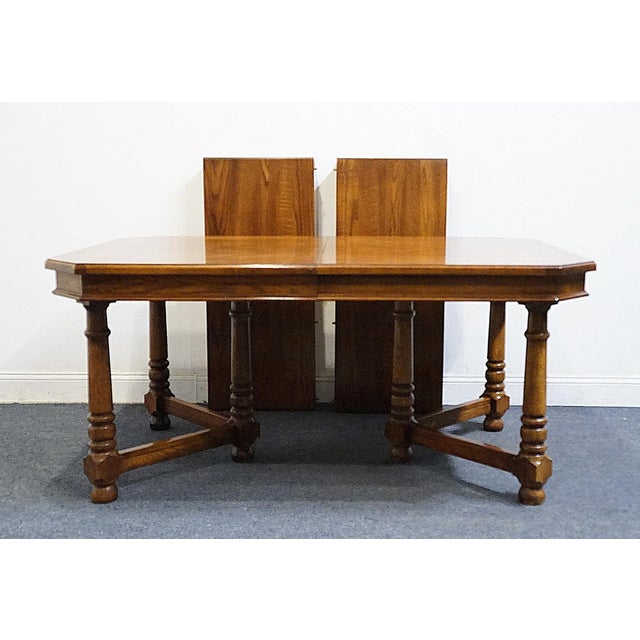 Brown High End Vintage Solid Oak Rustic European 100" Double Pedestal Dining Table 7080-40 For Sale - Image 8 of 11