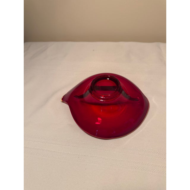 Mid-Century Modern Mid 20th Century Mid-Century Modern Art Glass Ruby Red Leaf Divided Relish Dish For Sale - Image 3 of 3