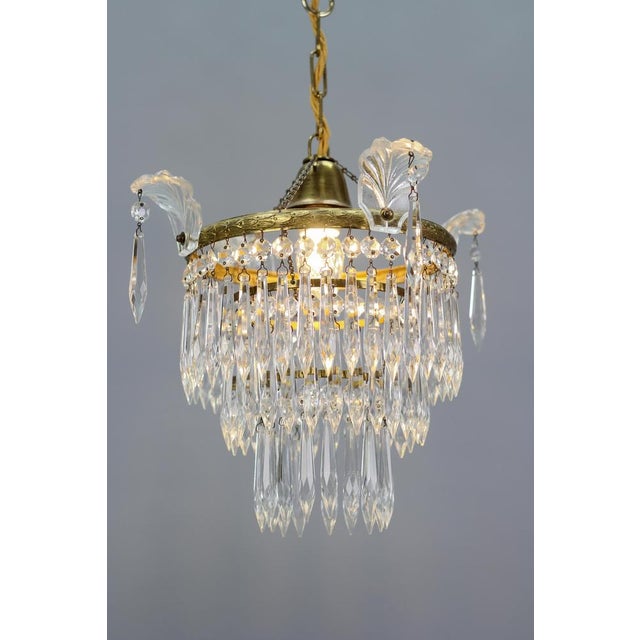 1930s French Empire Crystal Glass and Brass Chandelier, 1930s For Sale - Image 5 of 18