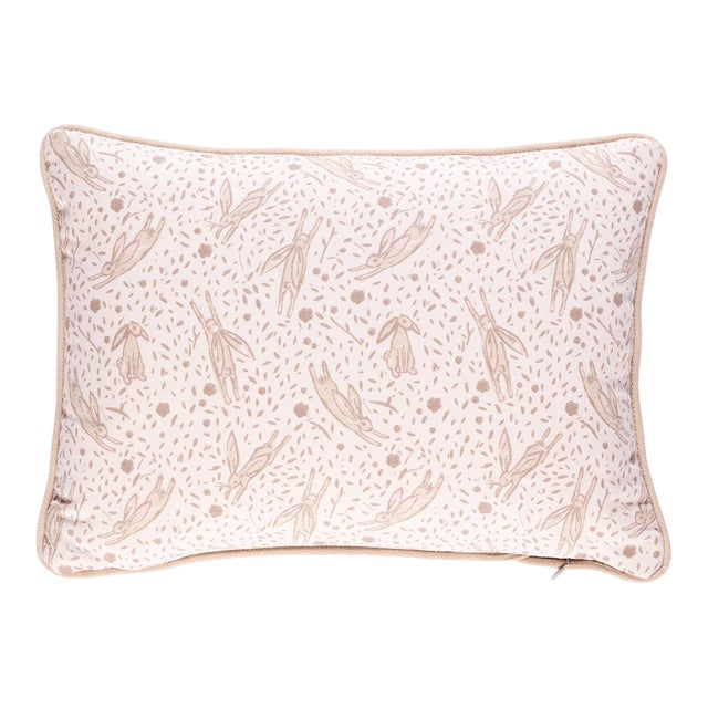 Schumacher x Marie-Chantal Rabbit Print 18" Lumbar Pillow in Blush For Sale