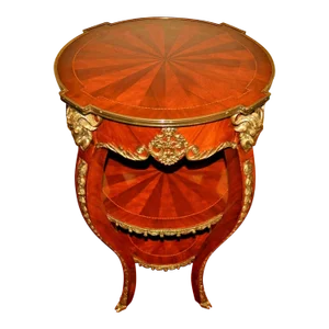 Vintage Original Silver Gilded Bronze Inlaid Mahogany Triple Tier Accent Table