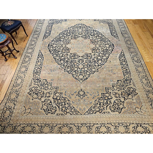 Textile Antique Oversized Persian Tabriz Haji Jalili Carpet, Hand-Knotted Wool, Floral Pattern, Navy & Pale Red, 10x15 For Sale - Image 7 of 18