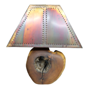 Mid 20th Century Mid Century Modern Live Edge Wood Table Lamp With Pierced Copper Shade