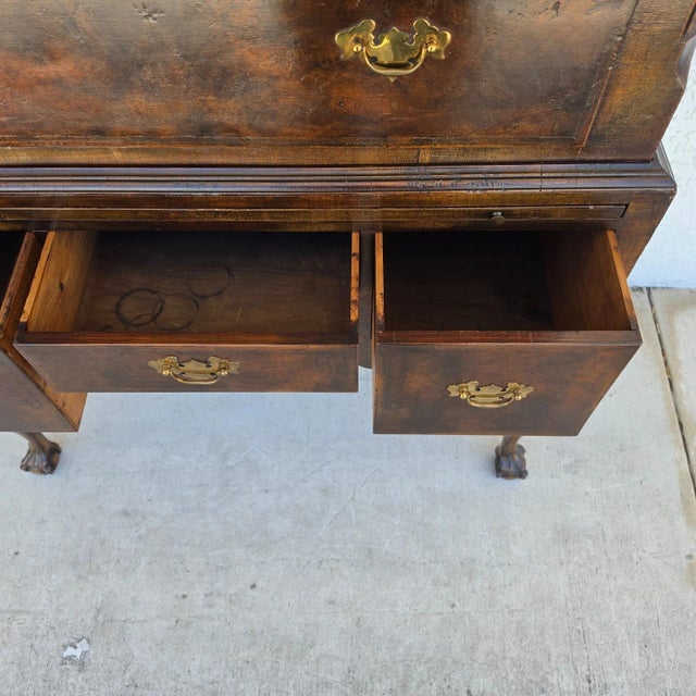 Antique Walnut Highboy Dresser Desk With Pullout Writing Surface For Sale - Image 11 of 18