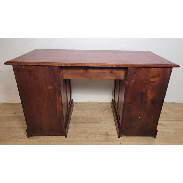 Antique Edwardian Knee Hole Writing Desk with Red Leather Top, 1910s For Sale - Image 15 of 18
