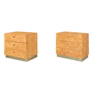 Mid-Century Modern Burl Wood and Brass Nightstands by Founders for Thomasville For Sale