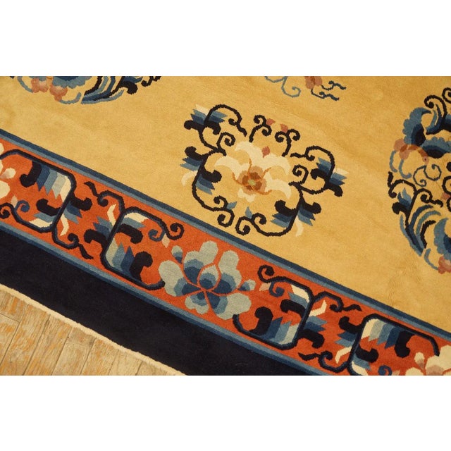 Textile 1980s Beige Medallion Vintage Modern Chinese Peking Carpet 9'4" X 12'3" Knotted Wool Rug For Sale - Image 7 of 12