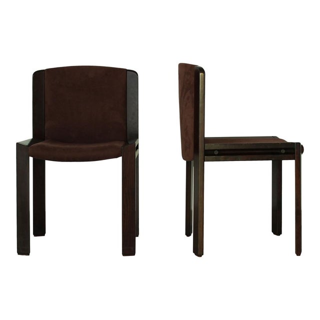 Wood Mid-Century Modern Model 300 Dining Chairs in Walnut and Brown Velvet by Joe Colombo for Pozzi, 1966, Set of 4 For Sale - Image 7 of 18