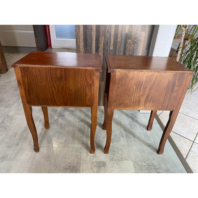 Brown Vintage Oak Bedside Tables with Drawer and Niche, 1950s, Set of 2 For Sale - Image 8 of 13
