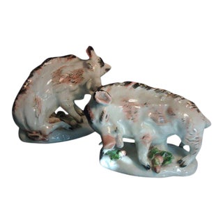 19th Century English Derby Porcelain Models of Florentine Boars- a Pair For Sale