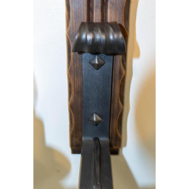Gold French Double Sconces in Pine and Wrought Iron, 1960, Set of 2 For Sale - Image 8 of 13