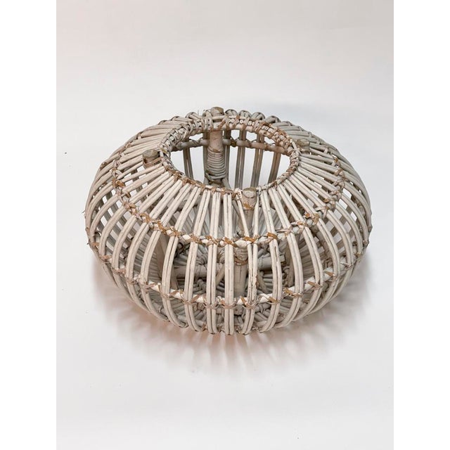 Beautiful vintage ottoman in the Franko Albini style this beautiful accent is white wicker distressed with age will be...