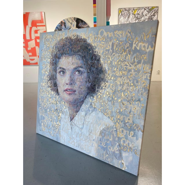 White Christina Major Oil on Canvas of Jackie O with Gold Leaf 49 x 51 2021 For Sale - Image 8 of 12