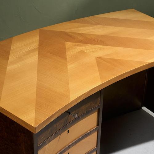 Curved Desk with Geometric Inlaid Top, Sweden For Sale - Image 6 of 13