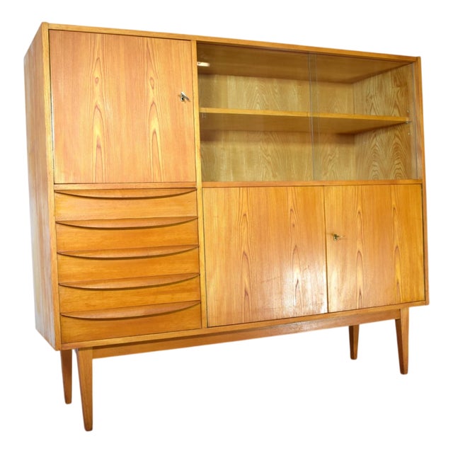Vintage Highboard by Franz Ehrlich for VEB Deutsche Werkstätten Hellerau, 1950s For Sale