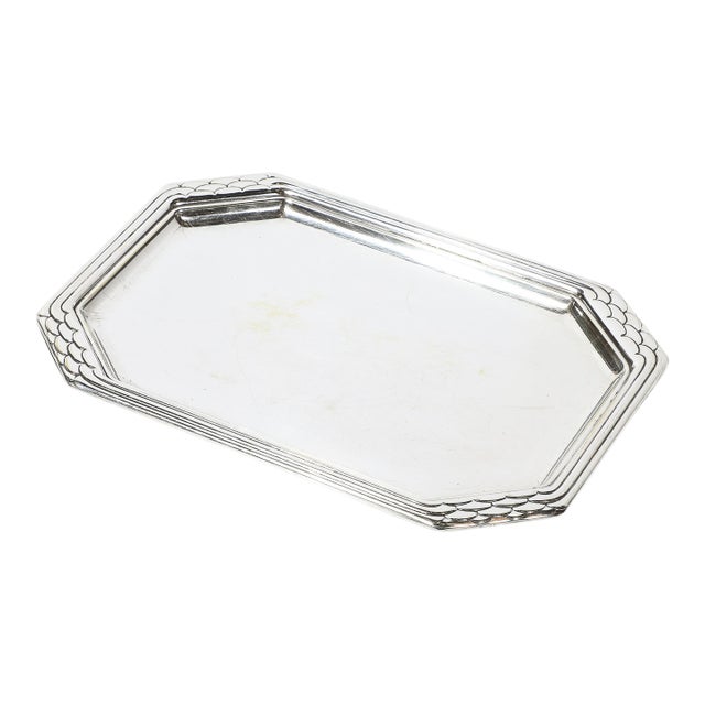 Art Deco Octagonal Silver Plated Tray W/Imbricated Detailing For Sale