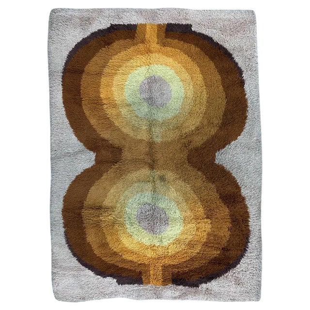 Yellow and Brown Rug, North European, 1970s For Sale