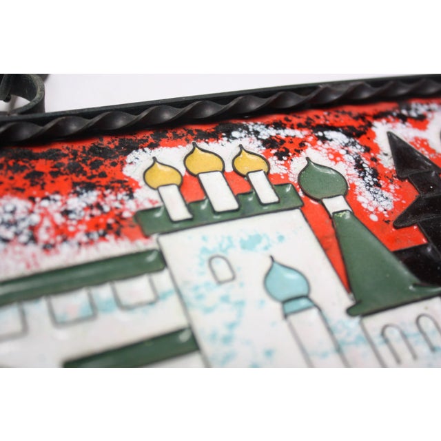 Metal Vintage Russian Enamel on Copper Cityscape For Sale - Image 7 of 13